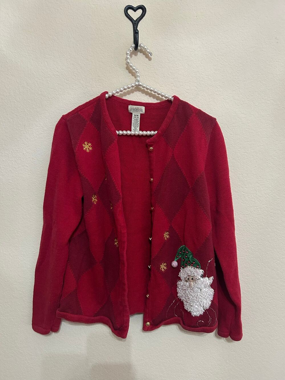 Vintage Red Christmas Sweater Cardigan Santa